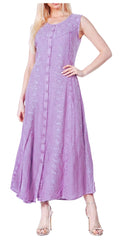 Sakkas Maya Floral Embroidered Sleeveless Button Up Rayon Dress#color_P-Wisteria