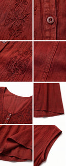 Sakkas Maya Floral Embroidered Sleeveless Button Up Rayon Dress