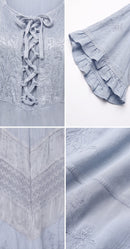 Sakkas Mirabel Stonewashed Corset Style Floral Emboridery Kimono Sleeve Dress