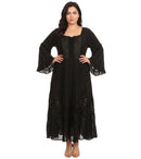 Sakkas Mirabel Stonewashed Corset Style Floral Emboridery Kimono Sleeve Dress