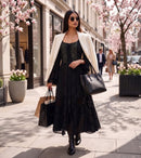 Sakkas Mirabel Stonewashed Corset Style Floral Emboridery Kimono Sleeve Dress