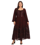 Sakkas Mirabel Stonewashed Corset Style Floral Emboridery Kimono Sleeve Dress