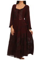 Sakkas Mirabel Stonewashed Corset Style Floral Emboridery Kimono Sleeve Dress