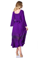 Sakkas Mirabel Stonewashed Corset Style Floral Emboridery Kimono Sleeve Dress