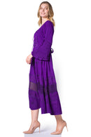 Sakkas Mirabel Stonewashed Corset Style Floral Emboridery Kimono Sleeve Dress