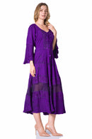 Sakkas Mirabel Stonewashed Corset Style Floral Emboridery Kimono Sleeve Dress