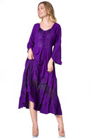 Sakkas Mirabel Stonewashed Corset Style Floral Emboridery Kimono Sleeve Dress