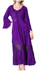 Sakkas Mirabel Stonewashed Corset Style Floral Emboridery Kimono Sleeve Dress