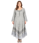 Sakkas Mirabel Stonewashed Corset Style Floral Emboridery Kimono Sleeve Dress