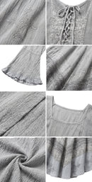 Sakkas Mirabel Stonewashed Corset Style Floral Emboridery Kimono Sleeve Dress