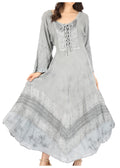 Sakkas Mirabel Stonewashed Corset Style Floral Emboridery Kimono Sleeve Dress#color_Silver