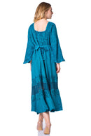 Sakkas Mirabel Stonewashed Corset Style Floral Emboridery Kimono Sleeve Dress