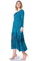 Sakkas Mirabel Stonewashed Corset Style Floral Emboridery Kimono Sleeve Dress