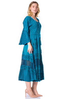 Sakkas Mirabel Stonewashed Corset Style Floral Emboridery Kimono Sleeve Dress