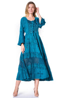 Sakkas Mirabel Stonewashed Corset Style Floral Emboridery Kimono Sleeve Dress