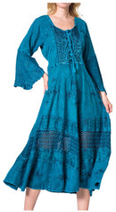 Sakkas Mirabel Stonewashed Corset Style Floral Emboridery Kimono Sleeve Dress