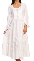 Sakkas Mirabel Stonewashed Corset Style Floral Emboridery Kimono Sleeve Dress#color_White
