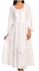 Sakkas Mirabel Stonewashed Corset Style Floral Emboridery Kimono Sleeve Dress