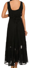 Sakkas Zendaya Stonewashed Rayon Embroidered Floral Vine Sleeveless V-neck Dress