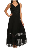 Sakkas Zendaya Stonewashed Rayon Embroidered Floral Vine Sleeveless V-neck Dress