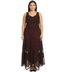 Sakkas Zendaya Stonewashed Rayon Embroidered Floral Vine Sleeveless V-neck Dress