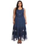 Sakkas Zendaya Stonewashed Rayon Embroidered Floral Vine Sleeveless V-neck Dress