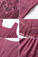 Sakkas Zendaya Stonewashed Rayon Embroidered Floral Vine Sleeveless V-neck Dress