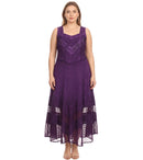 Sakkas Zendaya Stonewashed Rayon Embroidered Floral Vine Sleeveless V-neck Dress