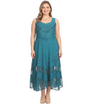 Sakkas Zendaya Stonewashed Rayon Embroidered Floral Vine Sleeveless V-neck Dress