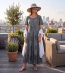 Sakkas Hailey Cap Sleeve Caftan Long Embroidered Stonewashed Dress
