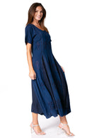 Sakkas Hailey Cap Sleeve Caftan Long Embroidered Stonewashed Dress