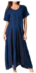 Sakkas Hailey Cap Sleeve Caftan Long Embroidered Stonewashed Dress#color_Navy