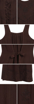 Sakkas Stella Long Tank Top Adjustable Caftan Corset Dress With Embroidery