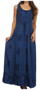 Sakkas Stella Long Tank Top Adjustable Caftan Corset Dress With Embroidery