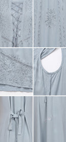Sakkas Stella Long Tank Top Adjustable Caftan Corset Dress With Embroidery