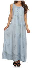 Sakkas Stella Long Tank Top Adjustable Caftan Corset Dress With Embroidery
