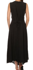 Sakkas Beverlee Embroidered Button Down Sleeveless Caftan Dress