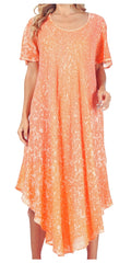 Sakkas Lila Freckled Dyed Cap Sleeve Scoopneck Long Caftan Dress / Cover Up#color_Salmon