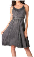 Sakkas Markay Short Mid Length Spaghetti Strap Sleeveless Embroidered Batik Dress#color_Grey