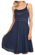 Sakkas Markay Short Mid Length Spaghetti Strap Sleeveless Embroidered Batik Dress#color_Navy
