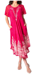 Sakkas Ronny Lace Embroidered Cap Sleeve Tie Dye Wash Caftan Dress / Cover Up#color_Blush