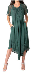Sakkas Egan Women's Long Embroidered Caftan Dress / Cover Up With Embroidered Cap Sleeves#color_A-ForestGreen