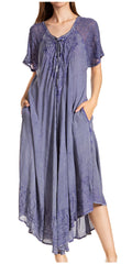 Sakkas Egan Women's Long Embroidered Caftan Dress / Cover Up With Embroidered Cap Sleeves#color_A-Indigo