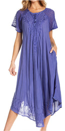 Sakkas Egan Women's Long Embroidered Caftan Dress / Cover Up With Embroidered Cap Sleeves