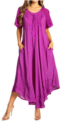 Sakkas Egan Women's Long Embroidered Caftan Dress / Cover Up With Embroidered Cap Sleeves#color_P-Purple