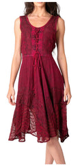 Sakkas Magdilena Stonewashed Corset Front Embroidered Dress#color_Berry