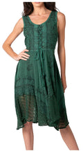 Sakkas Magdilena Stonewashed Corset Front Embroidered Dress#color_Green