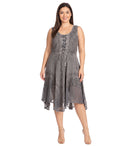 Sakkas Magdilena Stonewashed Corset Front Embroidered Dress
