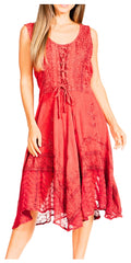 Sakkas Magdilena Stonewashed Corset Front Embroidered Dress#color_P-Coral