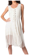 Sakkas Magdilena Stonewashed Corset Front Embroidered Dress#color_P-SnowWhite